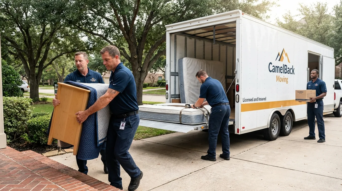 Crew loading residential truck for cross-state move from Holdenville, OK