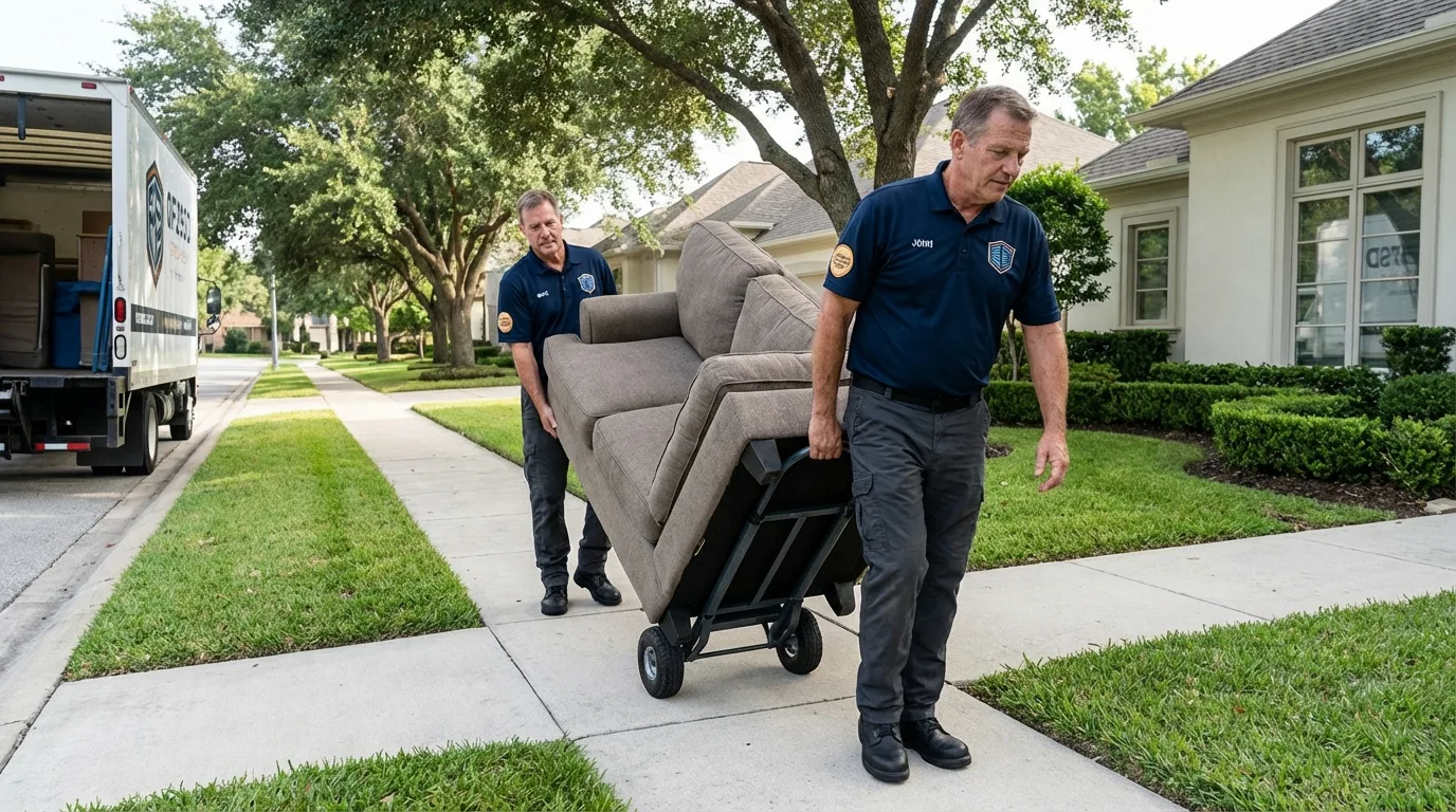 Local residential moving crew loading furniture in Holdenville, OK