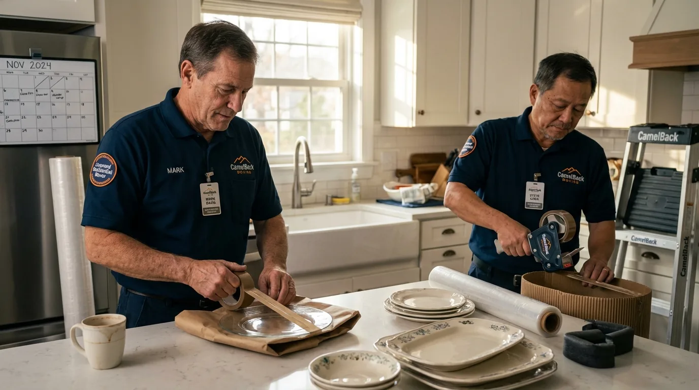 Professional crew packing kitchen dishware in Holdenville, OK